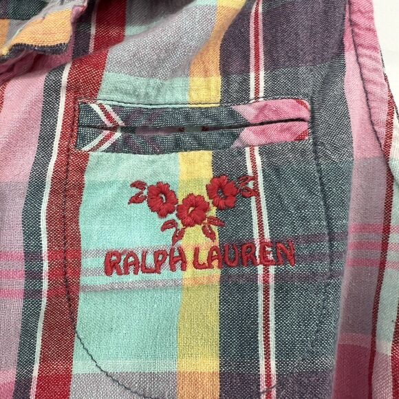 Ralph Lauren Girls Plaid Button Down Sleeveless Embroidered Logo Shirt Sz‎ 4 - Picture 5 of 5